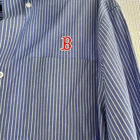 Cutter and Buck Blue Striped Men's Shirt Boston Red Sox embroidered logo L - Picture 2 of 3